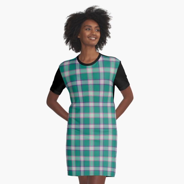 Emerald green and purple plaid tee shirt dress