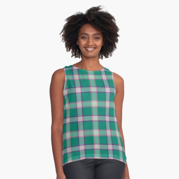 Emerald green and purple plaid sleeveless top