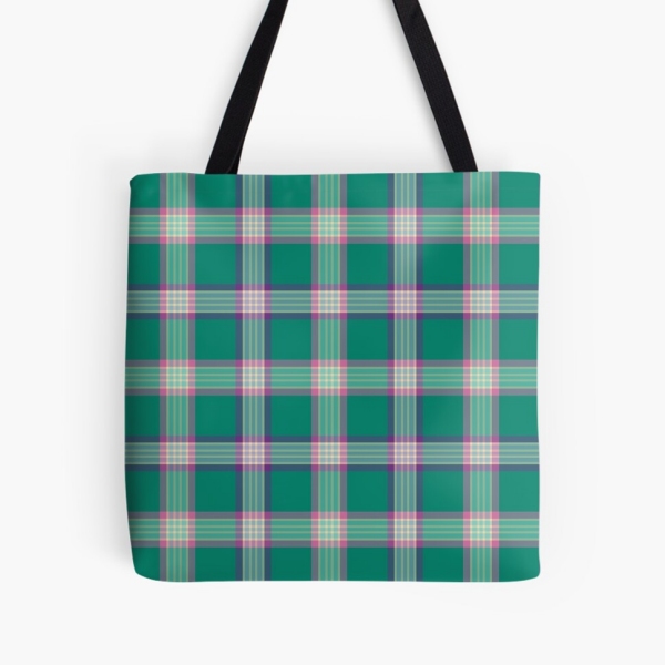 Emerald green and purple plaid tote bag