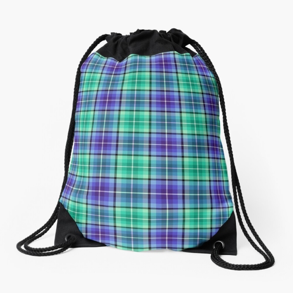 Bright green and purple plaid drawstring bag