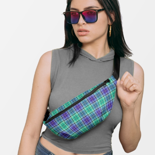 Bright green and purple plaid fannypack