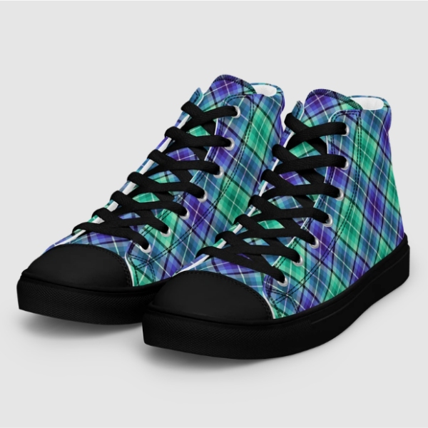 Bright green and purple plaid men's black hightop shoes