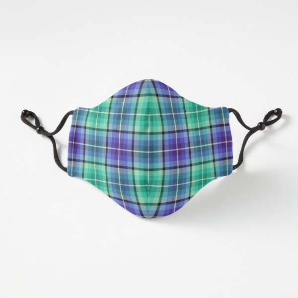 Bright green and purple plaid fitted face mask
