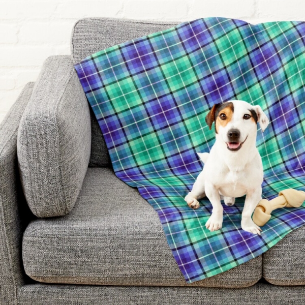 Bright green and purple plaid pet blanket