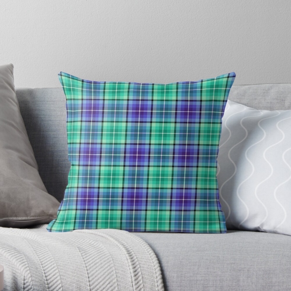 Bright green and purple plaid throw pillow