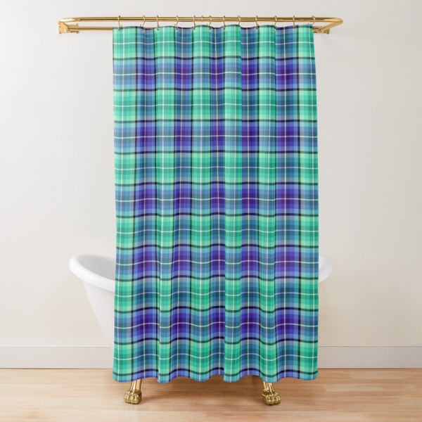 Bright green and purple plaid shower curtain