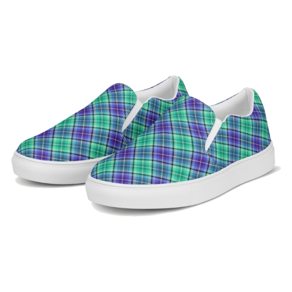 Bright green and purple plaid women's slip-on shoes
