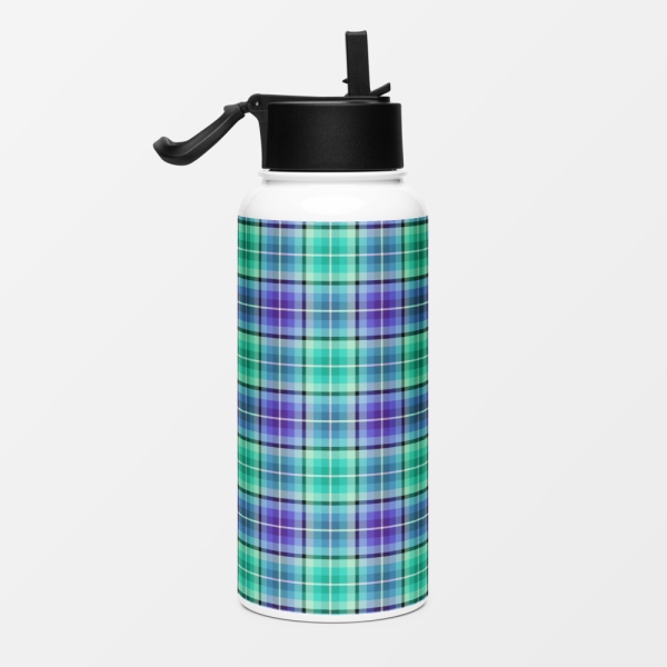 Bright green and purple plaid water jug