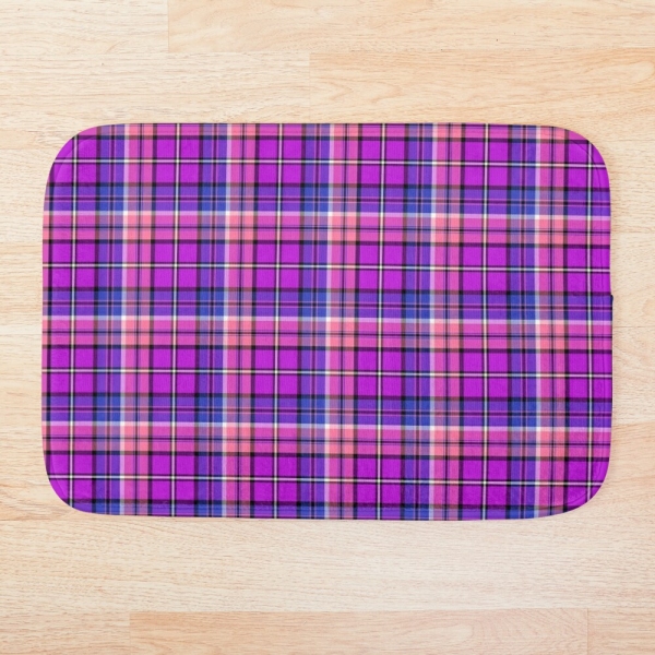 Bright purple, blue, and pink plaid floor mat