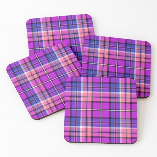 Bright Purple, Pink, and Blue Plaid Coasters