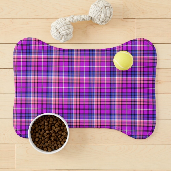 Bright purple, blue, and pink plaid pet mat