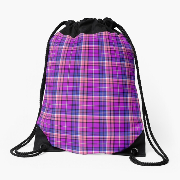 Bright purple, blue, and pink plaid drawstring bag