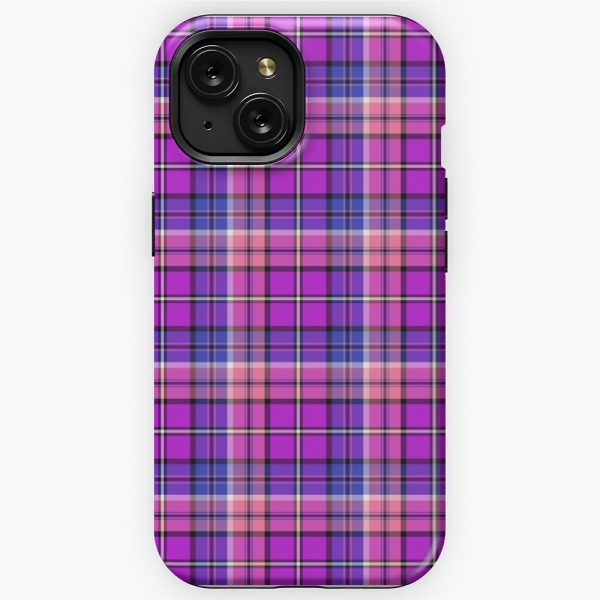 Bright purple, blue, and pink plaid iPhone case