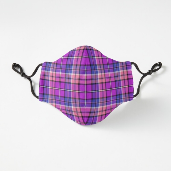 Bright purple, blue, and pink plaid fitted face mask