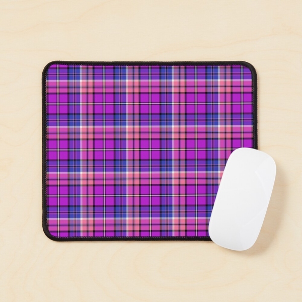 Bright purple, blue, and pink plaid mouse pad