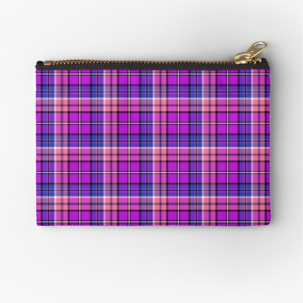 Bright purple, blue, and pink plaid accessory bag