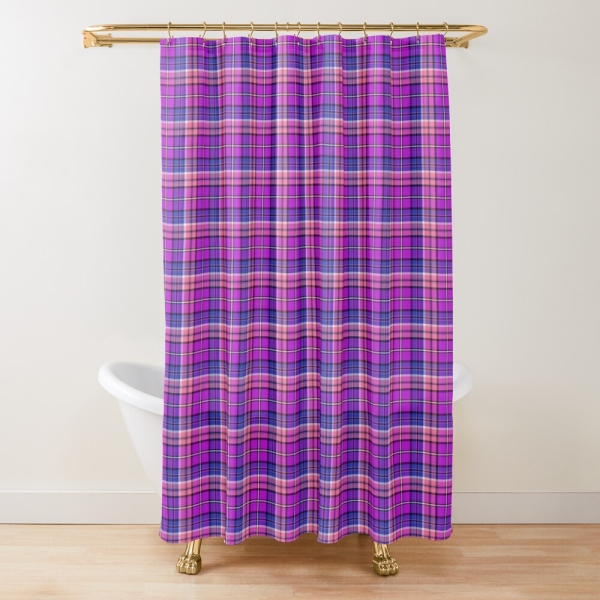 Bright purple, blue, and pink plaid shower curtain