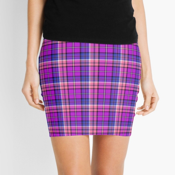 Bright purple, blue, and pink plaid mini skirt