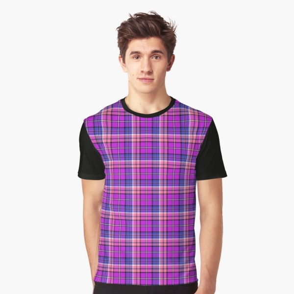 Bright purple, blue, and pink plaid tee shirt