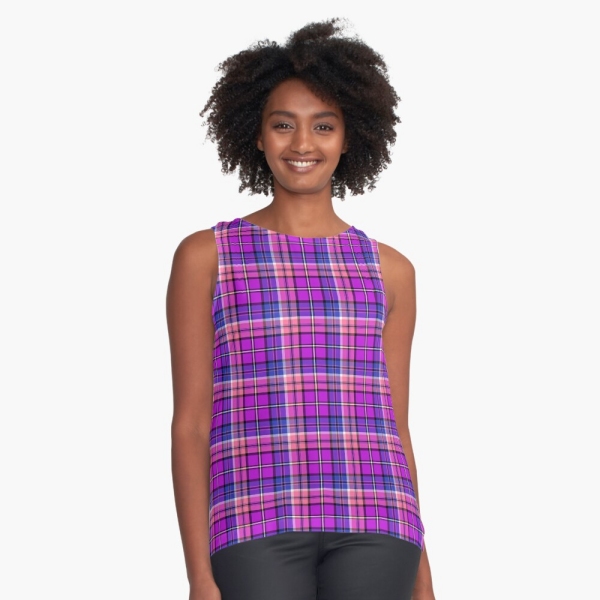 Bright purple, blue, and pink plaid sleeveless top