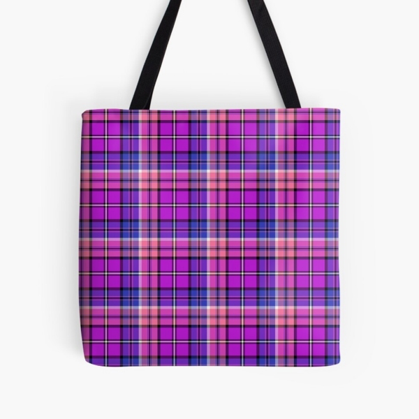 Bright purple, blue, and pink plaid tote bag