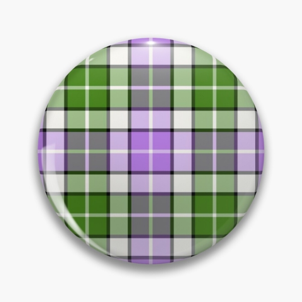 Lavender and green plaid pinback button