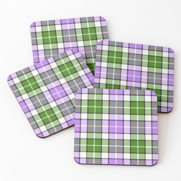 Lavender and green plaid beverage coasters
