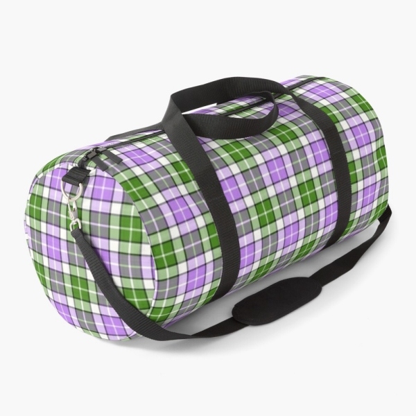Lavender and green plaid duffle bag