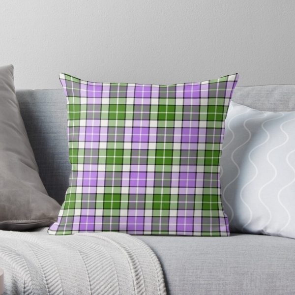 Lavender and green plaid throw pillow