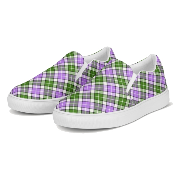 Lavender and green plaid women's slip-on shoes