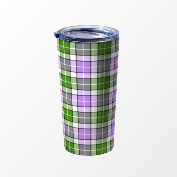 Lavender and green plaid travel mug