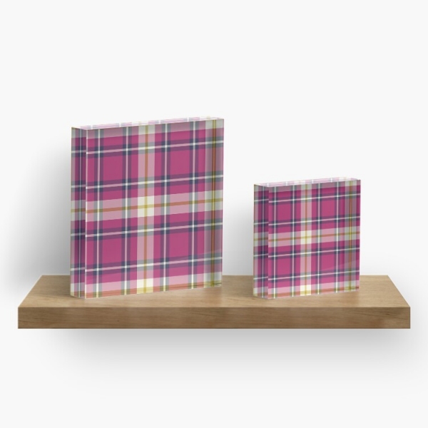 Hot pink and navy blue plaid acrylic block