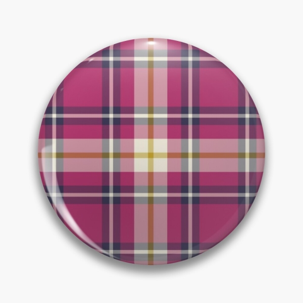 Hot pink and navy blue plaid pinback button