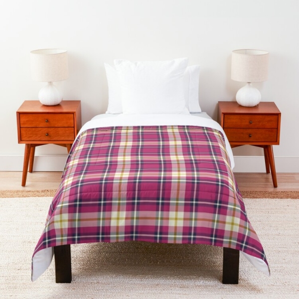 Hot pink and navy blue plaid comforter