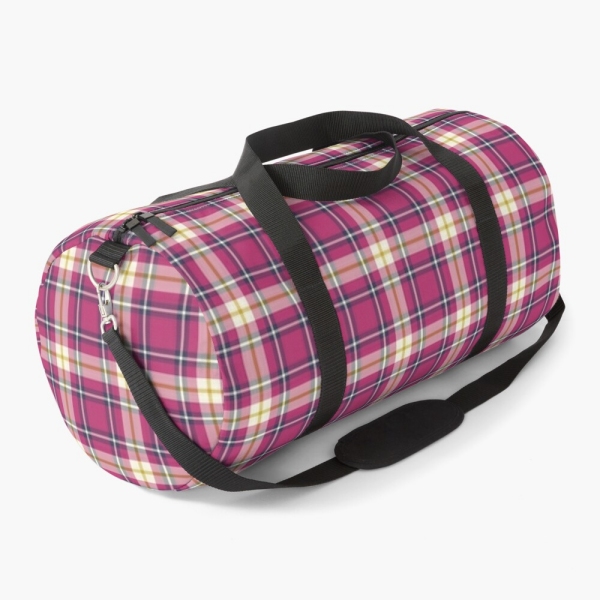 Hot pink and navy blue plaid duffle bag