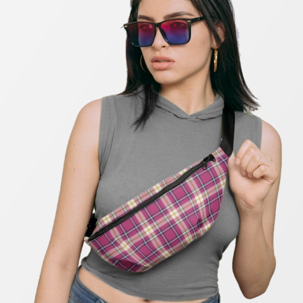 Hot pink and navy blue plaid fannypack