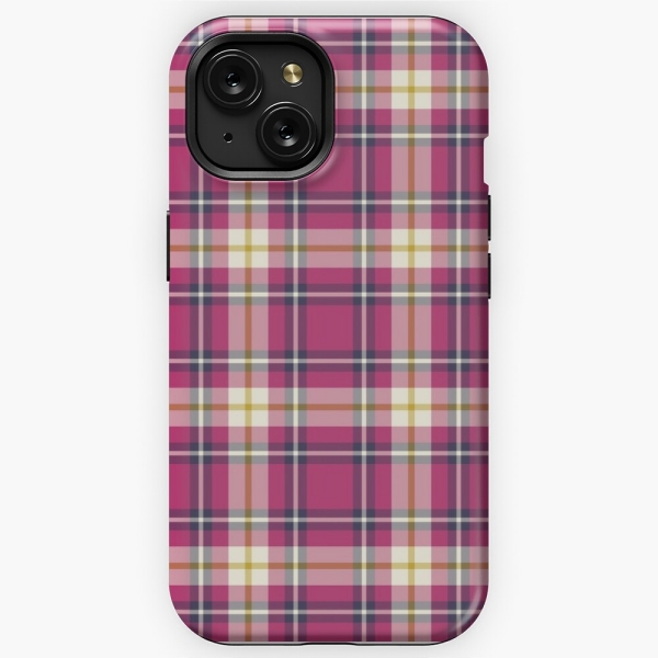 Hot pink and navy blue plaid iPhone case