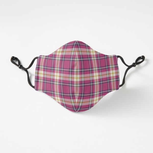 Hot pink and navy blue plaid fitted face mask