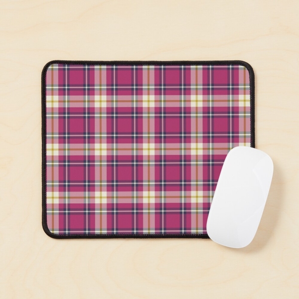 Hot pink and navy blue plaid mouse pad