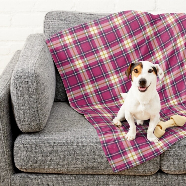 Hot pink and navy blue plaid pet blanket