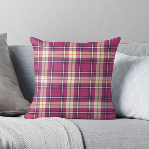 Hot pink and navy blue plaid throw pillow