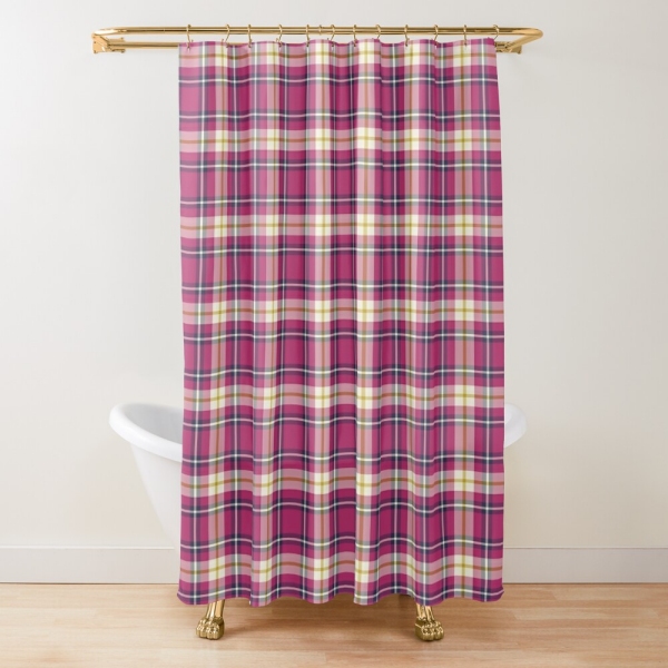 Hot pink and navy blue plaid shower curtain