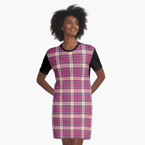 Hot pink and navy blue plaid tee shirt dress