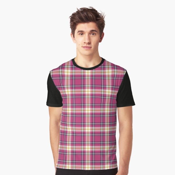 Hot pink and navy blue plaid tee shirt