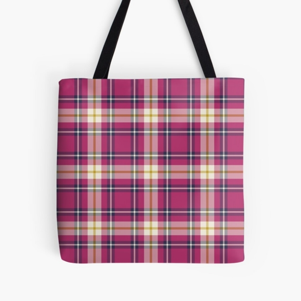 Hot pink and navy blue plaid tote bag