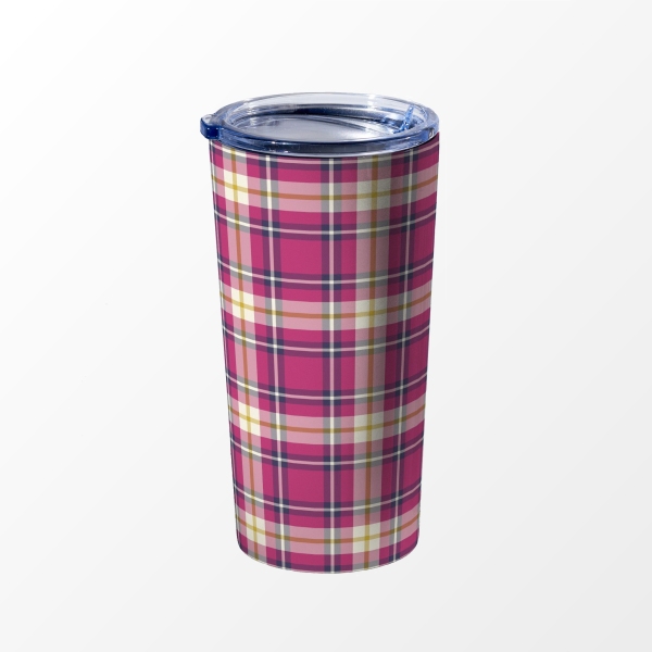 Hot pink and navy blue plaid travel mug