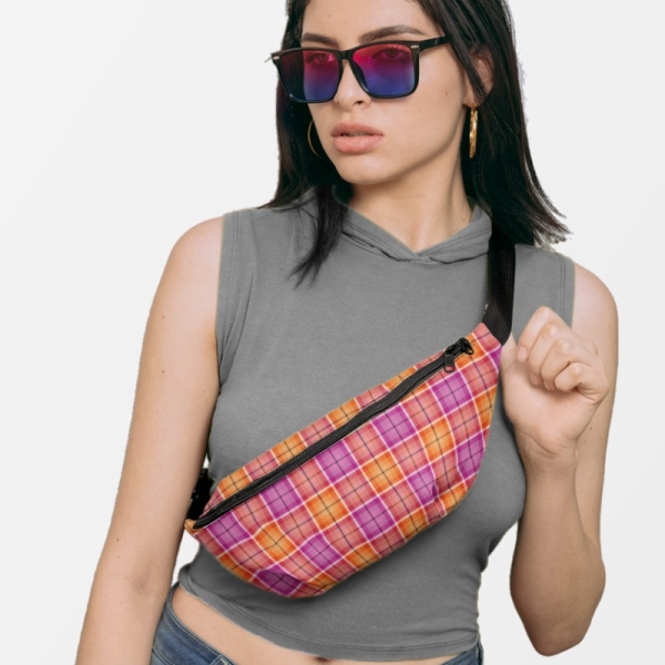 Bright Orange and Pink Plaid Fanny Pack