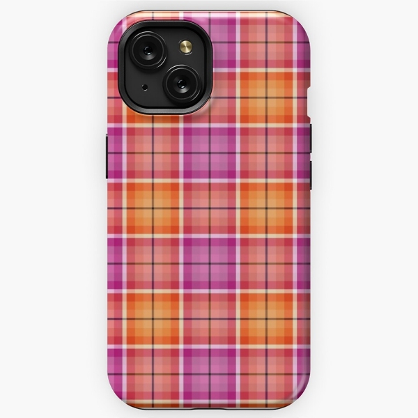 Bright orange and pink plaid iPhone case