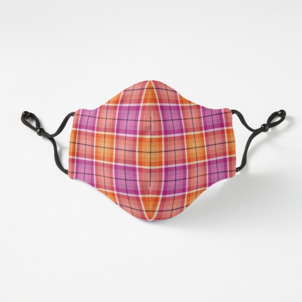 Bright orange and pink plaid fitted face mask