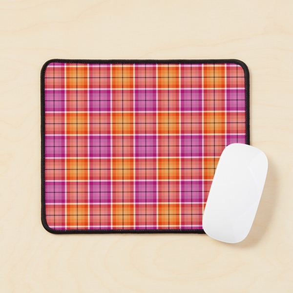 Bright orange and pink plaid mouse pad
